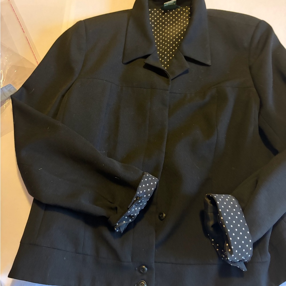 Black Blazer‎ with Polka Dot Accents 100%wool